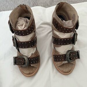 Freebird by Steven Brown Studded Multi-Strap Leather Heels